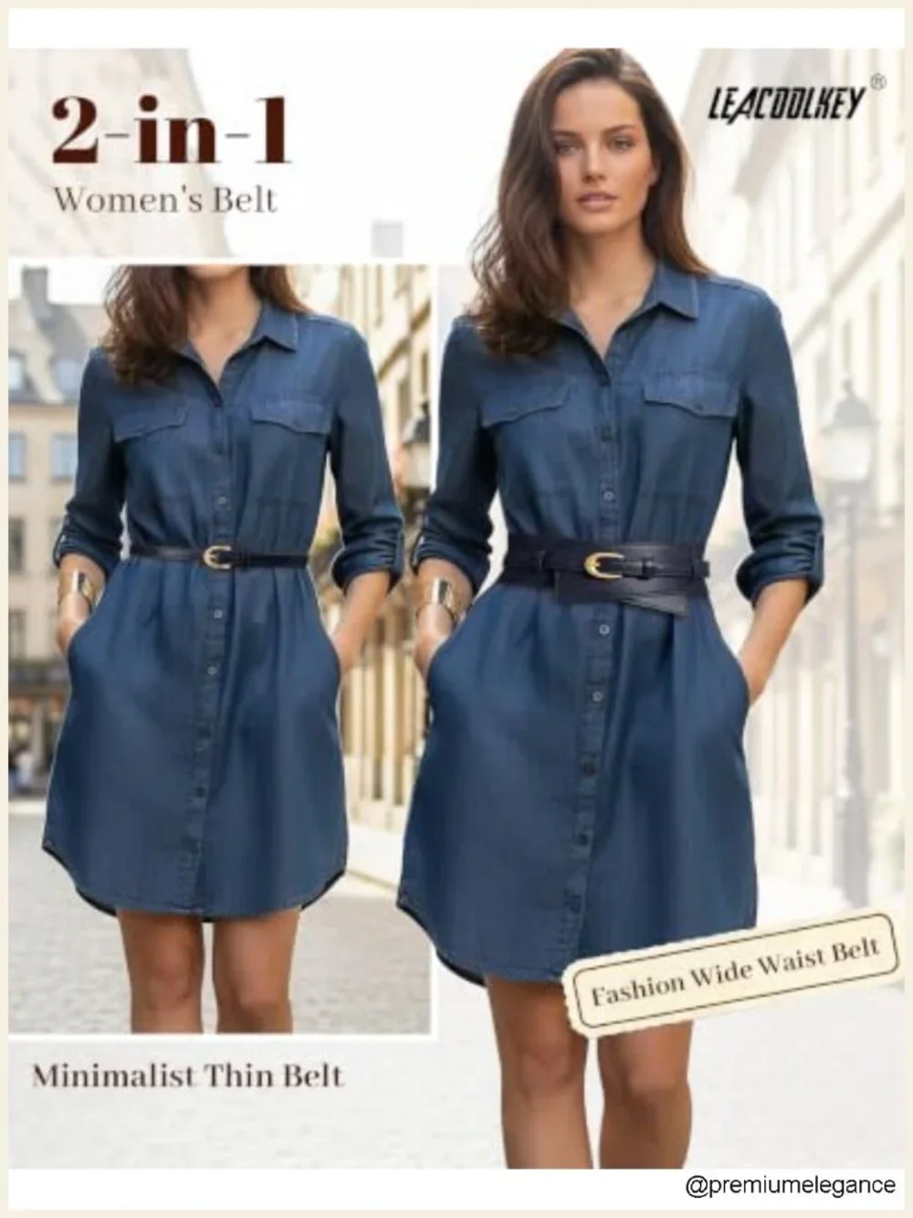 Wide Faux Leather Belt for Women 2-in-1 Detachable Waist Belt